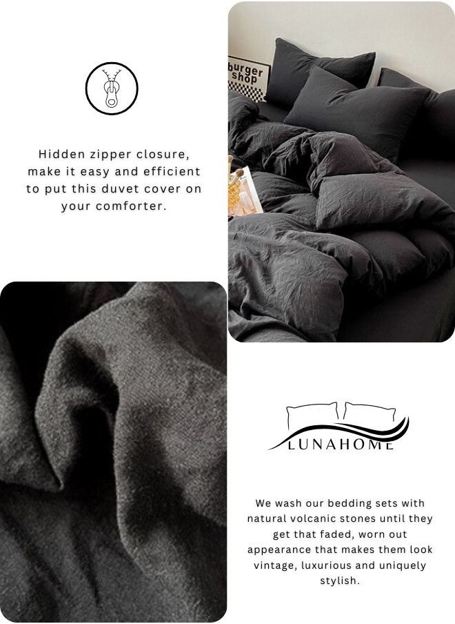 Single Size 4 piece Bedding Set Without Filling, Washable Cotton Black Color.