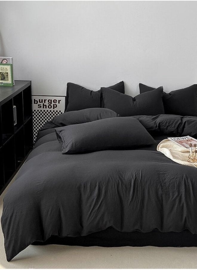 Single Size 4 piece Bedding Set Without Filling, Washable Cotton Black Color.