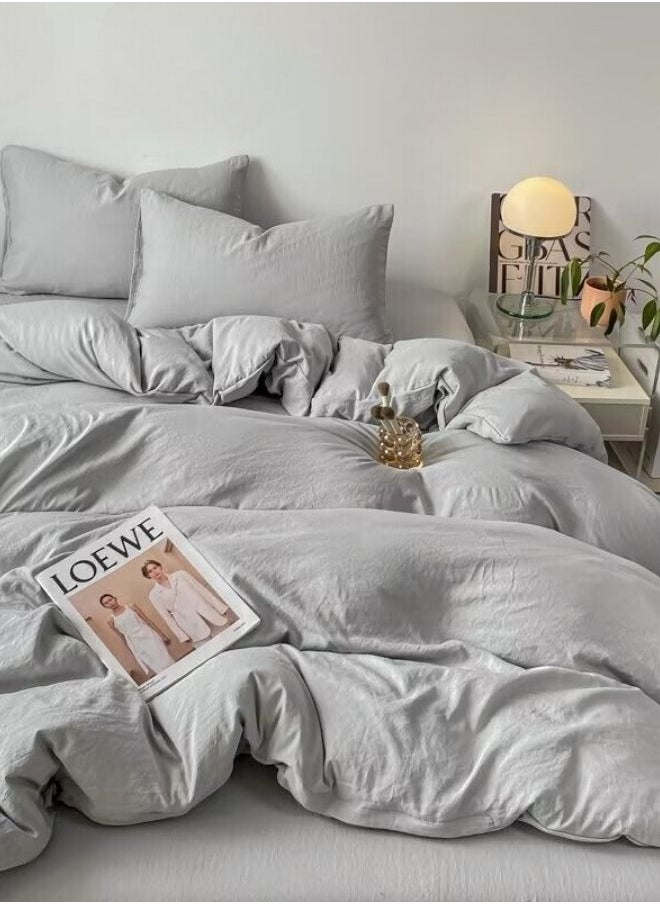 Single Size 4 Piece Bedding Set Without Filling, Washable Cotton Light Grey Color.