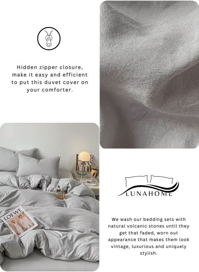Single Size 4 Piece Bedding Set Without Filling, Washable Cotton Light Grey Color.