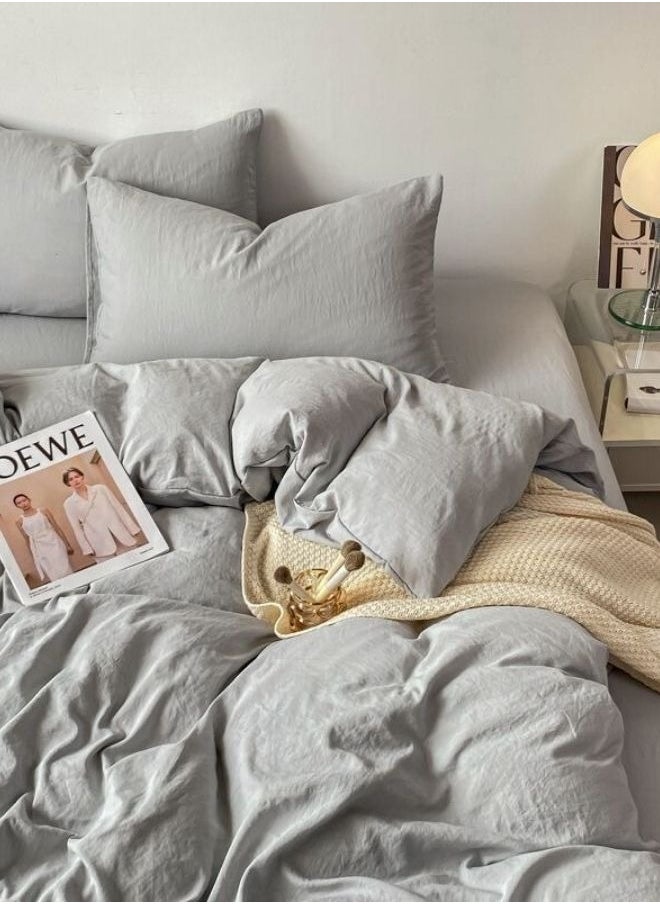 Single Size 4 Piece Bedding Set Without Filling, Washable Cotton Light Grey Color.