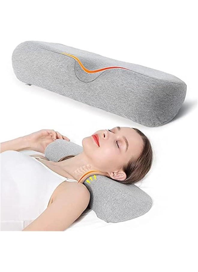 Cervical Neck Pillow for Sleeping, Memory Foam Pillow Neck Bolster Pillow for Stiff Neck Pain Relief, Neck Support Pillow Cervical Pillows for Pain Relief Sleeping Bed Pillow (Light Grey)