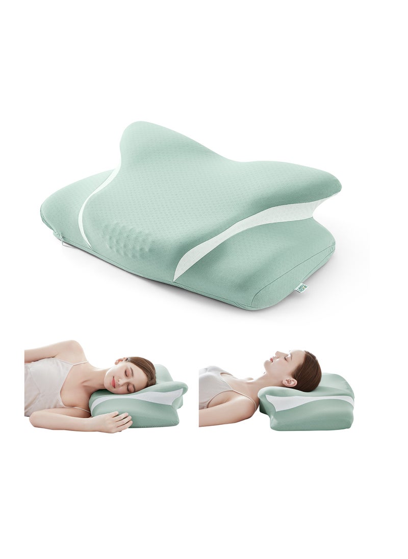 LINSY HOME Memory Foam Pillow – Cooling nylon fabric Moam Pillow for Deep Sleep Posture, High Density Memory Foam, Orthopedic Pillow, Fermat Spiral Ventilated Holes , Medical Pillow with Washable Soft Pillowcase, Green+white Color, Size 62L*39W*14H cm