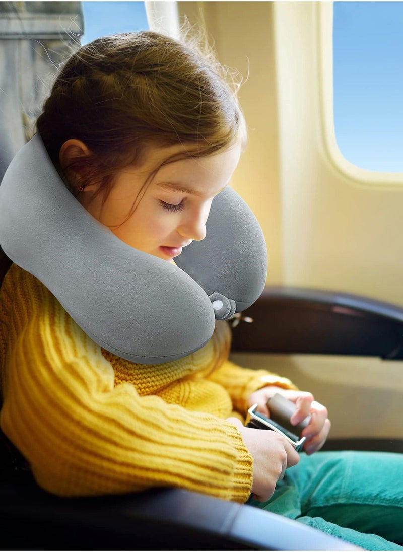 Travel Pillow for Kids and Adults, Cute Animal Memory Foam Neck Pillow with Soft Fleece Cover and Eye Mask Set, Airplane Pillow Travel Kit with Drawstring Organizer Bag, Machine Washable (Kitten)