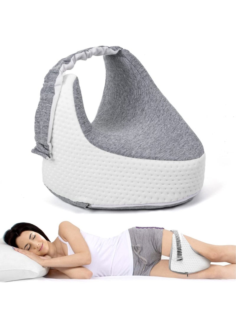 Orthopedic Knee Pillow for Side Sleepers, Memory Foam Leg Pillow for Pregnancy Sciatica Back Hip Pain Relief Knee Support Pillows with Adjustable Strap (Grey)