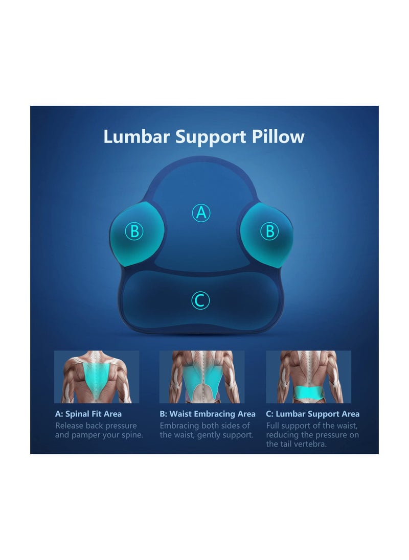 Lumbar Support Pillow for Office Chair, Memory Foam Back Support Pillow Cushion for Back Pain Relief,  Improved Posture Pillow with Adjustable Strap for Car, Office, Computer, Gaming Chair