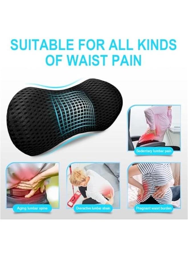 Lumbar Support Pillow, Back Pillow for Office Chair and Car Seat, Memory Foam Back Support Pillow for Lower Back Pain Relief, Adjustable Lumbar Pillow for Sleeping (Black)