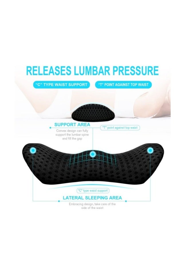 Lumbar Support Pillow, Back Pillow for Office Chair and Car Seat, Memory Foam Back Support Pillow for Lower Back Pain Relief, Adjustable Lumbar Pillow for Sleeping (Black)