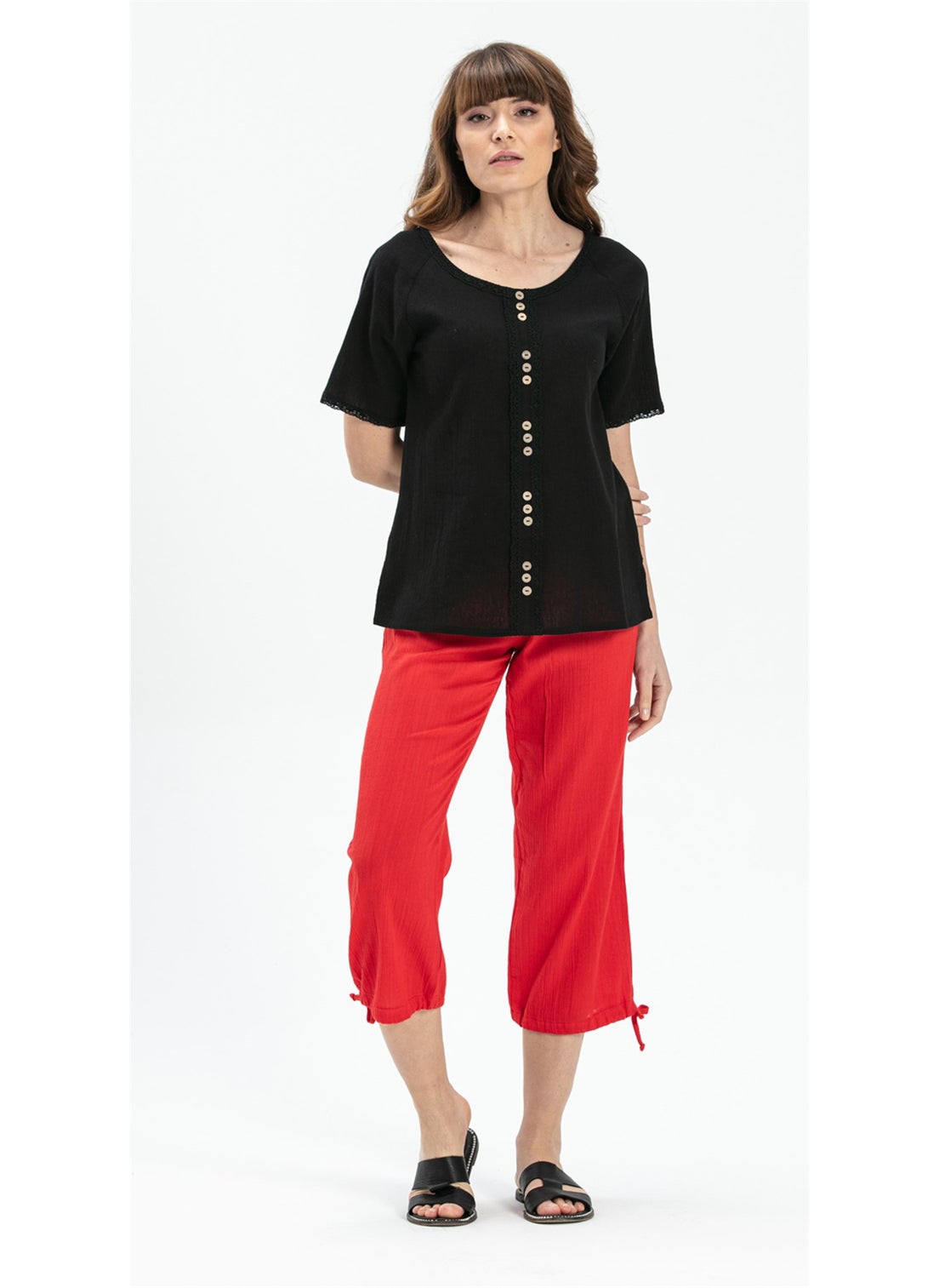 Short Sleeve Şile Cloth Umay Blouse Black Syh