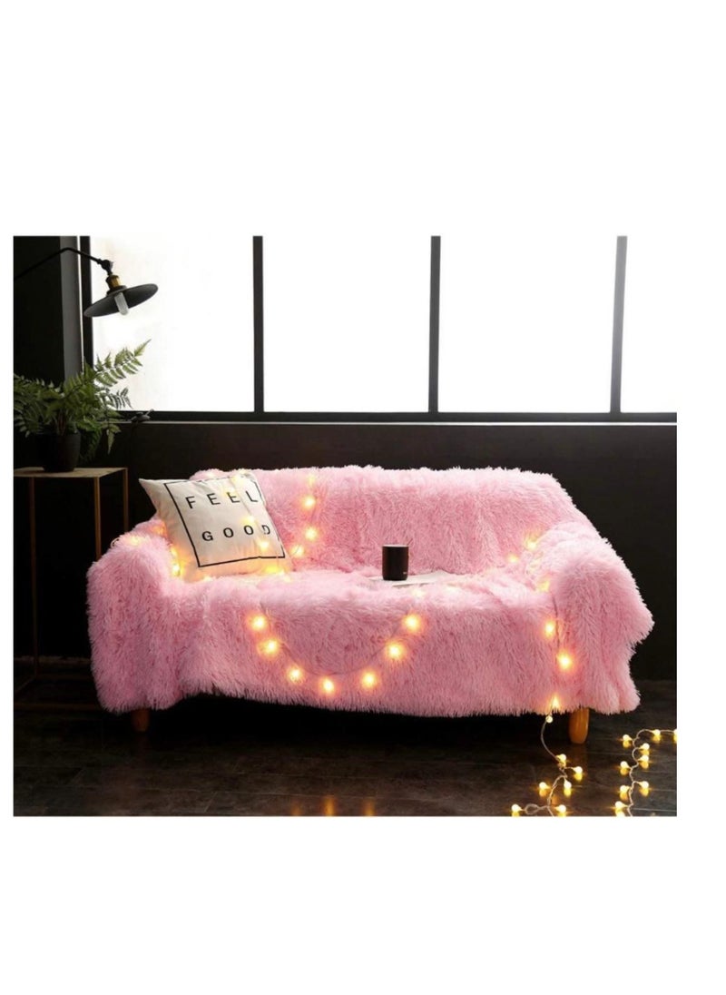 Luxury Faux Fur Throw Blankets Winter Beds sofa Blanket Double Layer Fluffy Soft Warm Home Decor Imitated Faux Fur Mink Blanket pink color