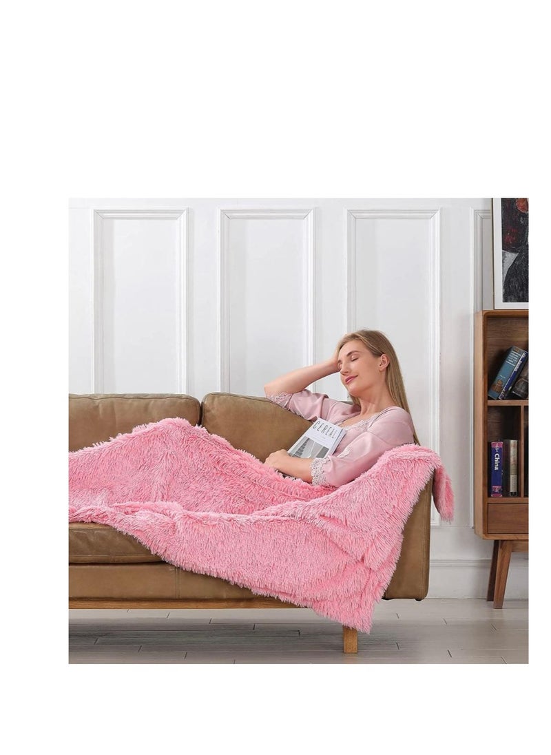 Luxury Faux Fur Throw Blankets Winter Beds sofa Blanket Double Layer Fluffy Soft Warm Home Decor Imitated Faux Fur Mink Blanket pink color