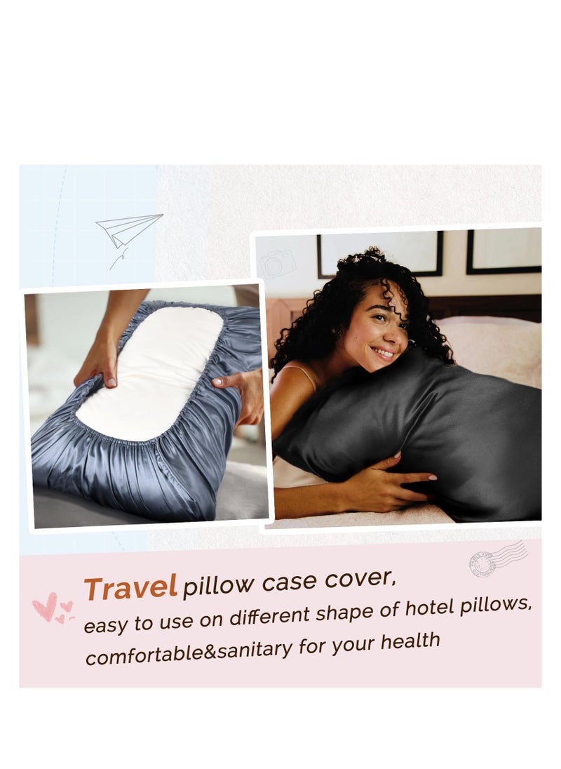 Silky Satin Pillowcase - Hair & Skin Care, Travel-Friendly Satin Pillow Case Cover, Cooling, Elastic Band - Standard & Queen Size Pillow Cover, Black