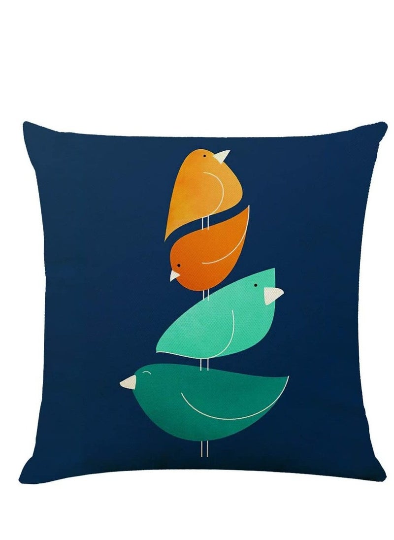 Pillow Cases, Decorative Pack of 4 Navy Blue Orange Cushion Covers 18x18 inch Linen Square Throw Pillow Covers for Living Room Sofa Couch Bed Pillowcases(45cm x 45cm)