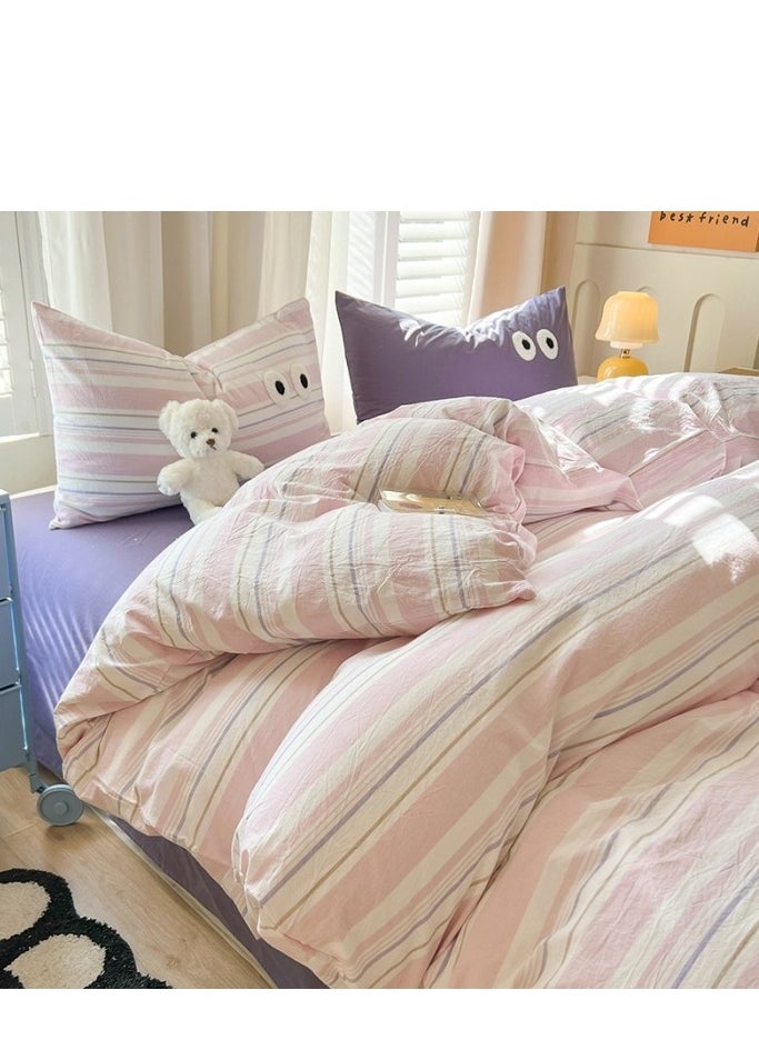 4 Pieces Satisfying Bedding Set Dopamine All Cotton Color Woven Washed Cotton Stripes Pure Cotton Bed Sheet Set