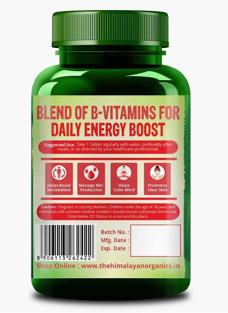 Himalayan Organics Vitamin B Complex (B1, B2, B3, B5, B6, B7, B9 & B12) Energy and cognitive support, 120 Veg Tablets