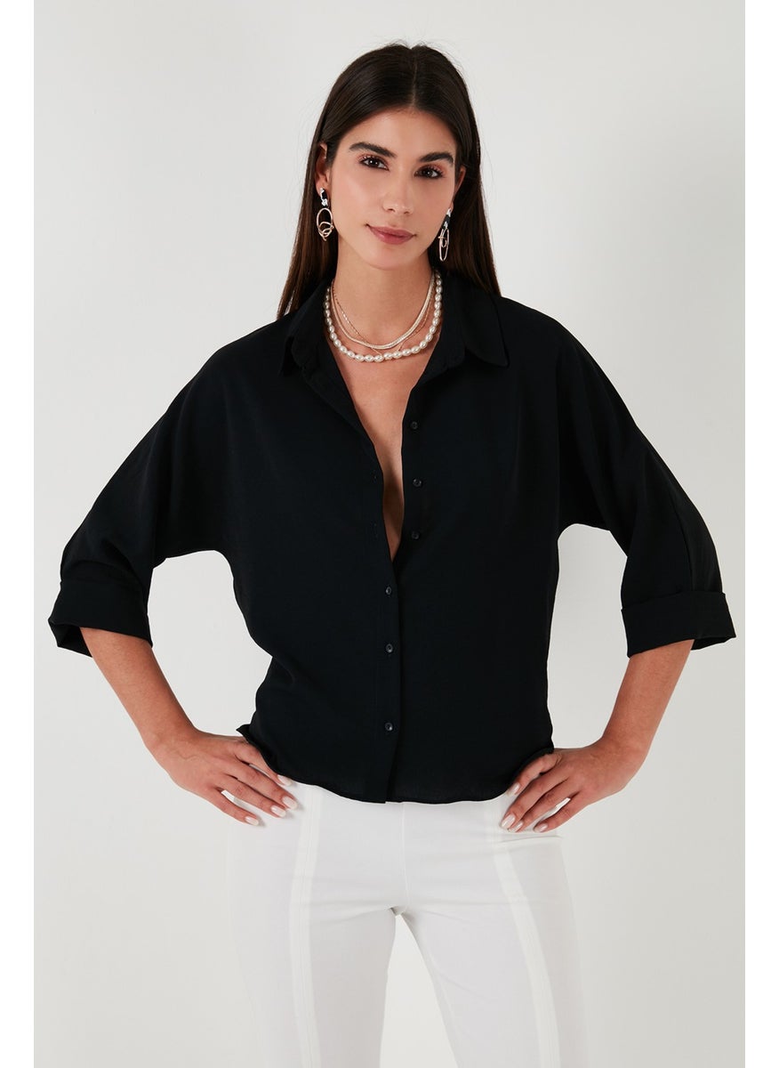 Relaxed Fit Three Quarter Sleeve Long Back Shirt Women's Shirt 67033392S4