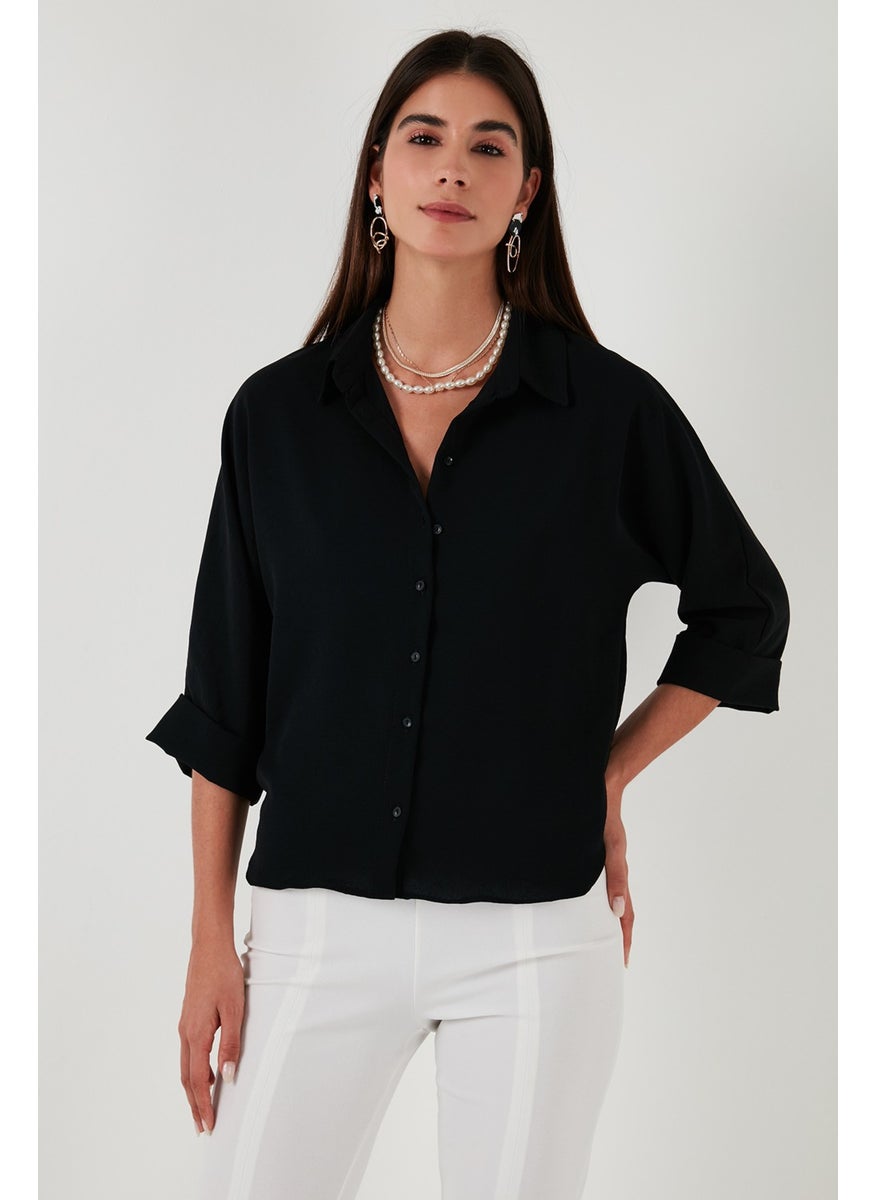 Relaxed Fit Three Quarter Sleeve Long Back Shirt Women's Shirt 67033392S4