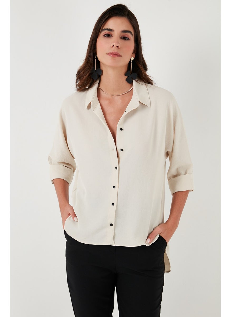 Relaxed Fit Three Quarter Sleeve Long Back Shirt Women's Shirt 67033392S4