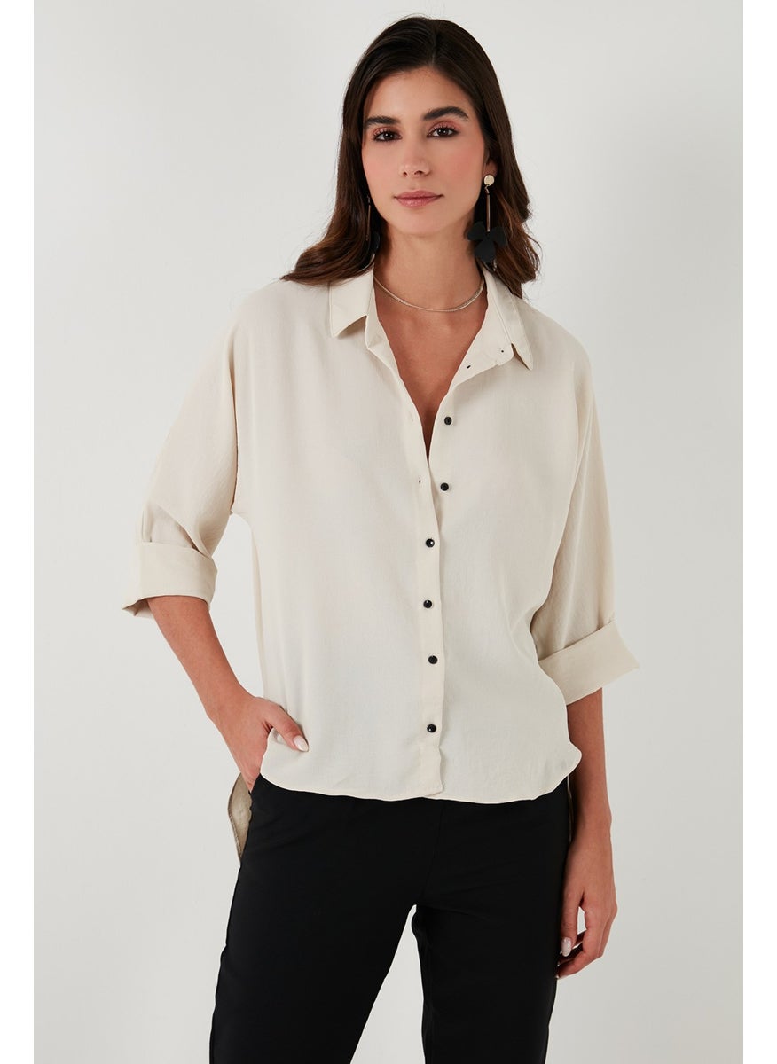Relaxed Fit Three Quarter Sleeve Long Back Shirt Women's Shirt 67033392S4