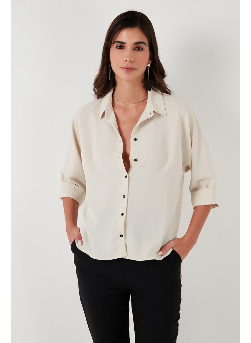 Relaxed Fit Three Quarter Sleeve Long Back Shirt Women's Shirt 67033392S4