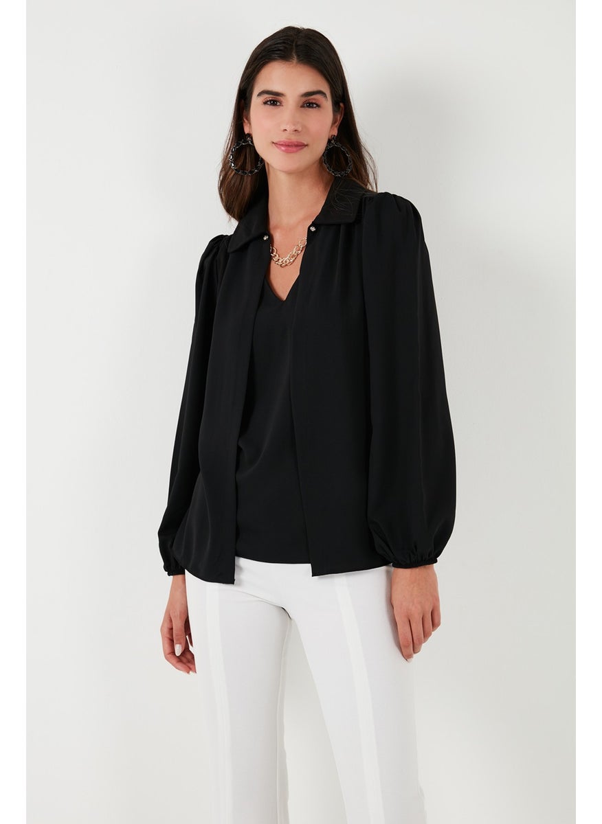 Regular Fit V-Neck Balloon Sleeve Blouse Women's Blouse 611BZ0353