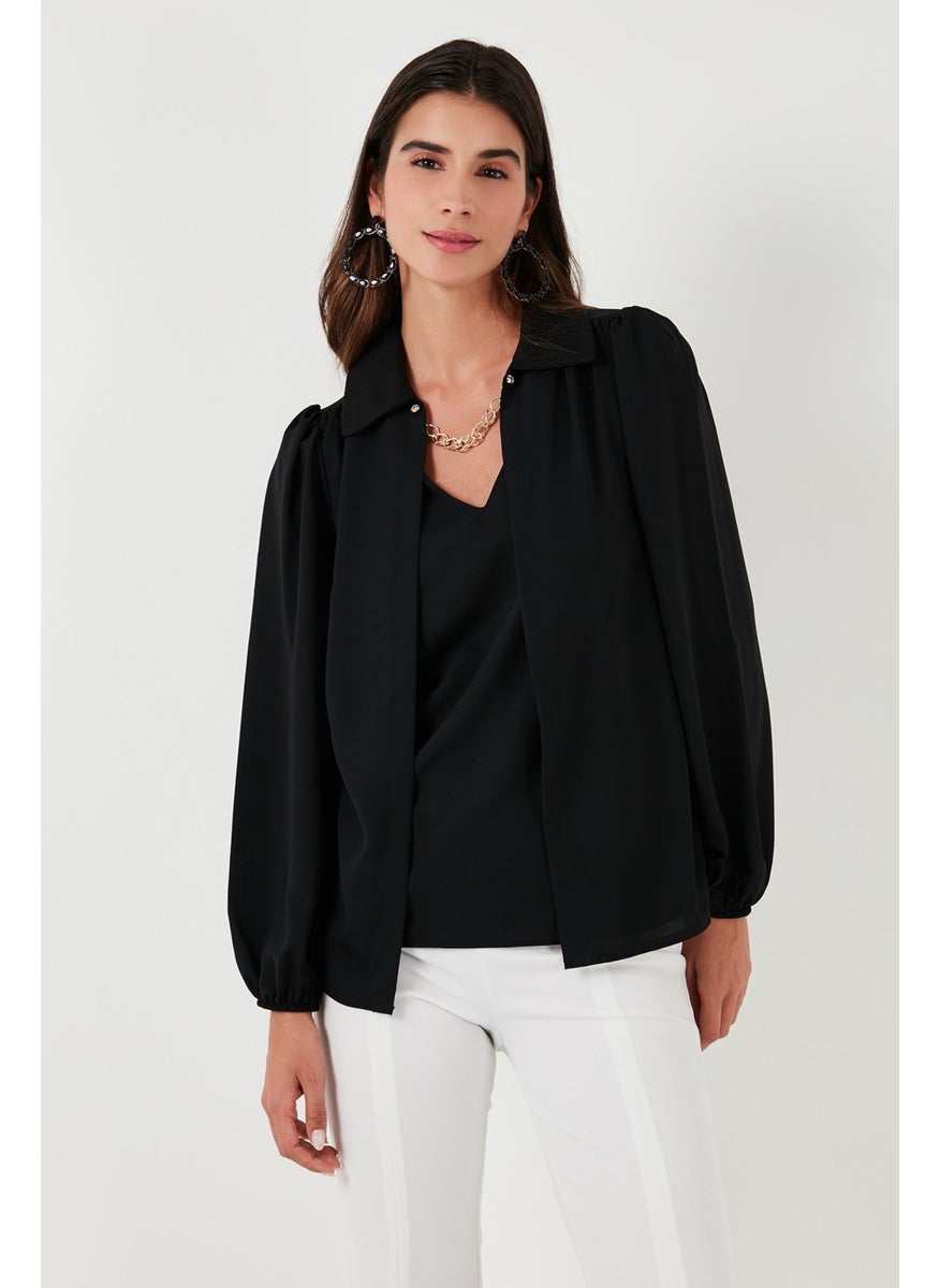 Regular Fit V-Neck Balloon Sleeve Blouse Women's Blouse 611BZ0353