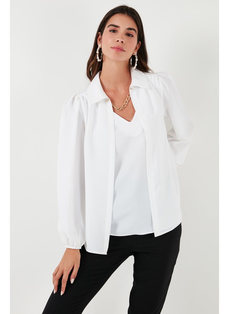 Regular Fit V-Neck Balloon Sleeve Blouse Women's Blouse 611BZ0353