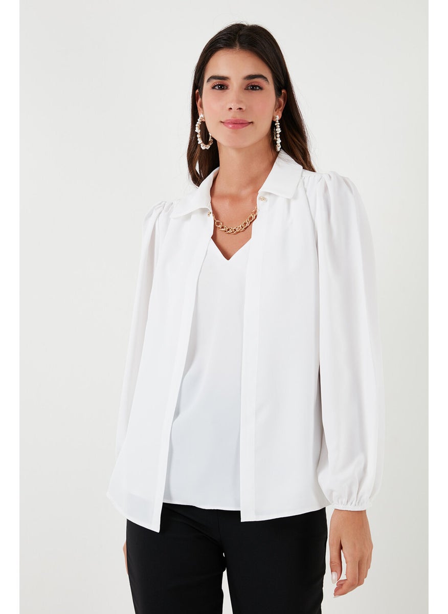 Regular Fit V-Neck Balloon Sleeve Blouse Women's Blouse 611BZ0353