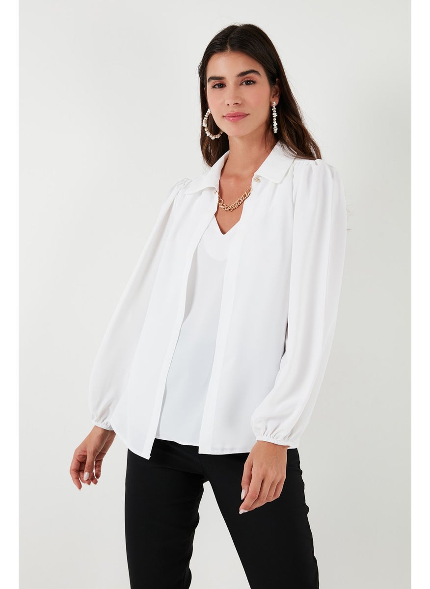 Regular Fit V-Neck Balloon Sleeve Blouse Women's Blouse 611BZ0353