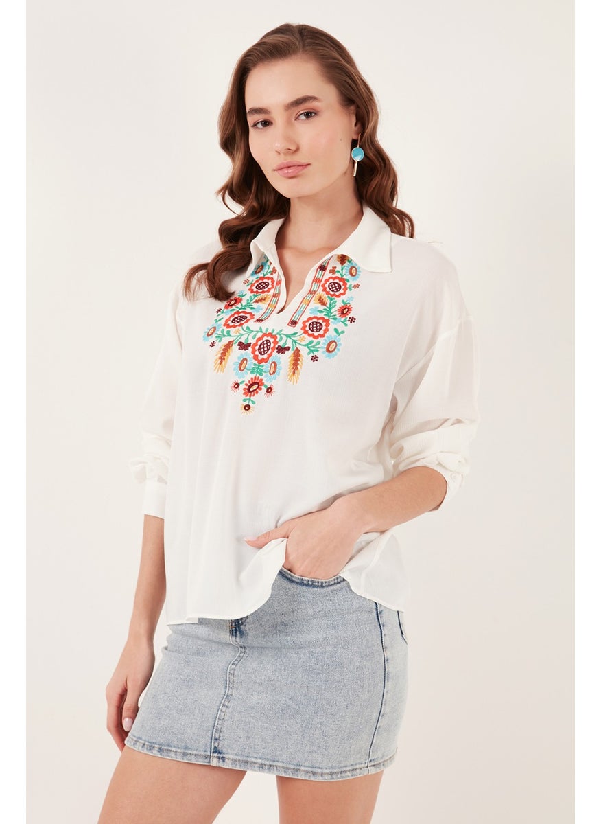 Cotton Regular Fit Embroidered Blouse Women's Blouse 611BZ0181
