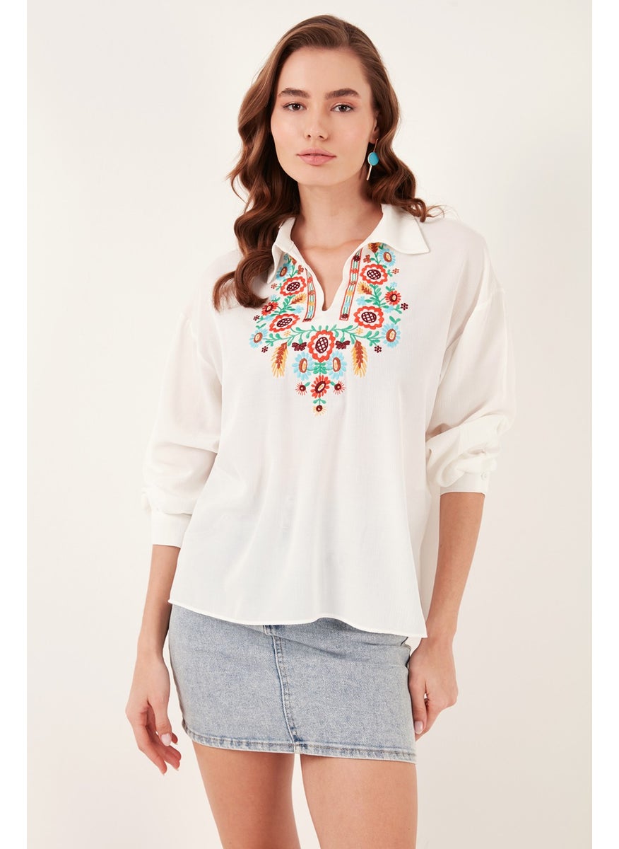 Cotton Regular Fit Embroidered Blouse Women's Blouse 611BZ0181