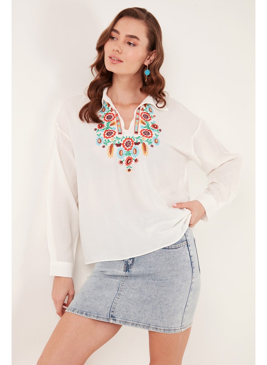 Cotton Regular Fit Embroidered Blouse Women's Blouse 611BZ0181