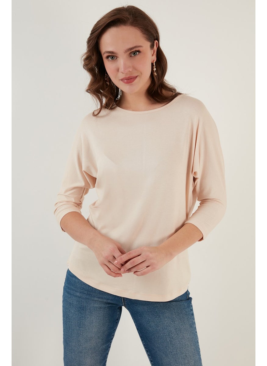 Crew Neck Three Quarter Sleeve Blouse Women's Blouse 5861416Y