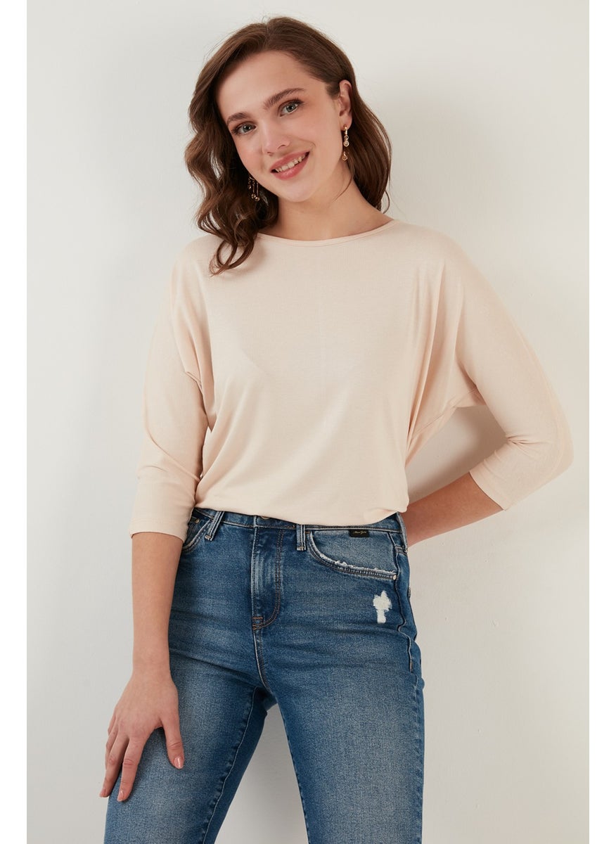 Crew Neck Three Quarter Sleeve Blouse Women's Blouse 5861416Y