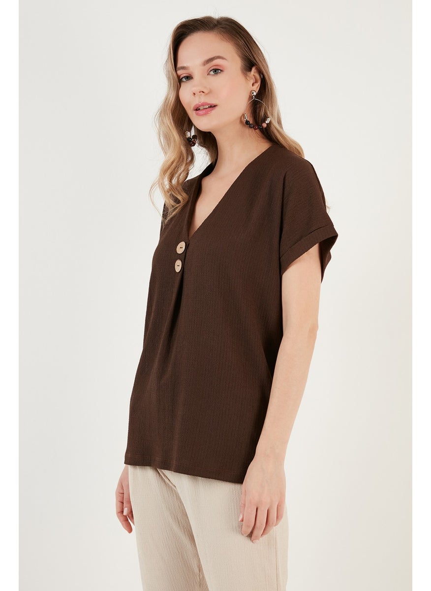Button Detailed V-Neck Blouse Women's Blouse 5865567