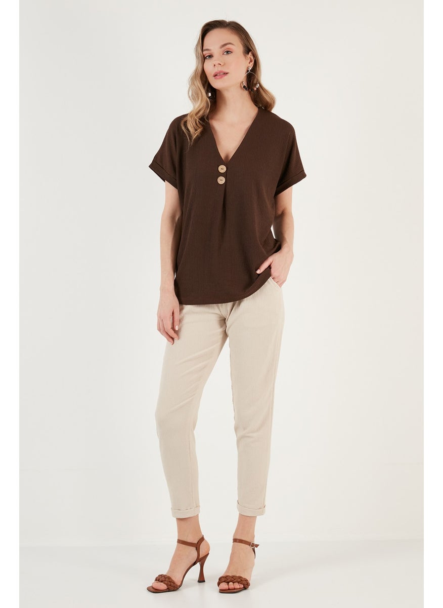Button Detailed V-Neck Blouse Women's Blouse 5865567
