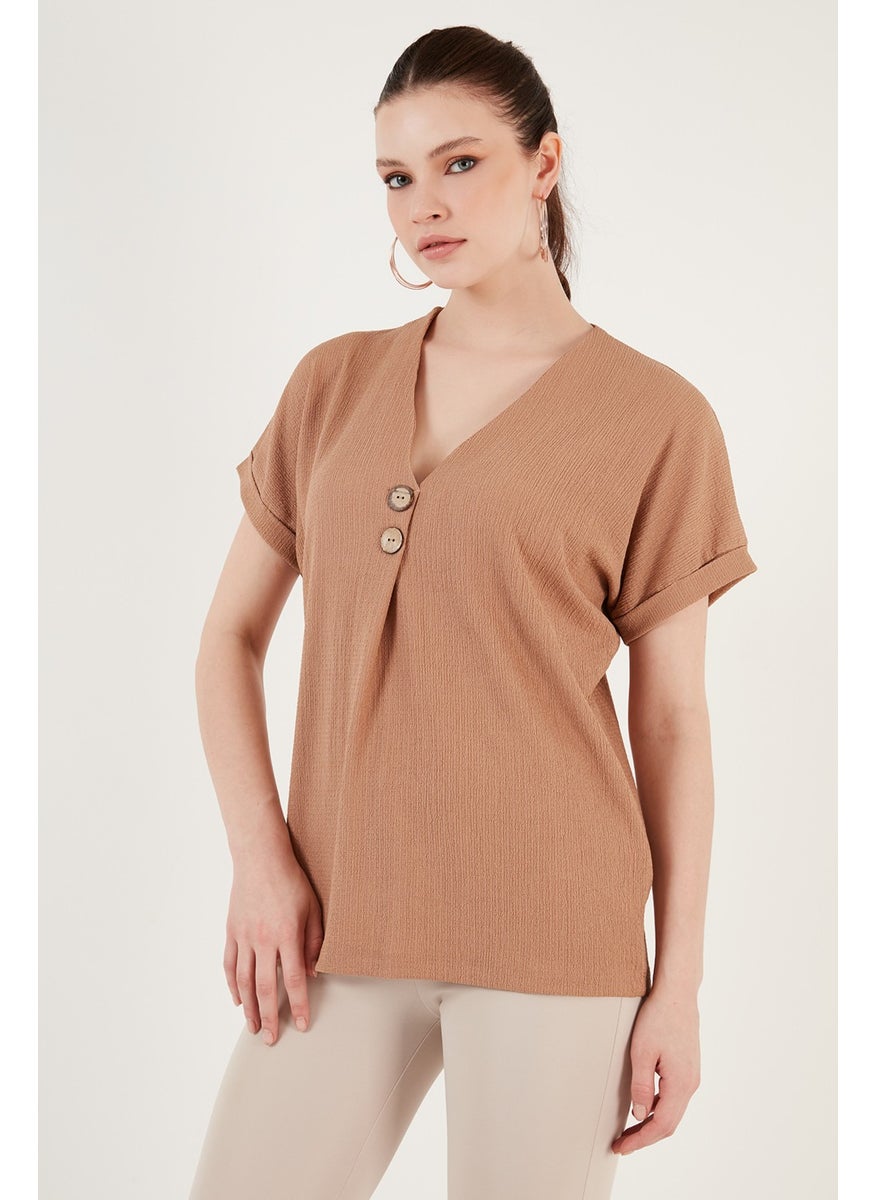 Button Detailed V-Neck Blouse Women's Blouse 5865567