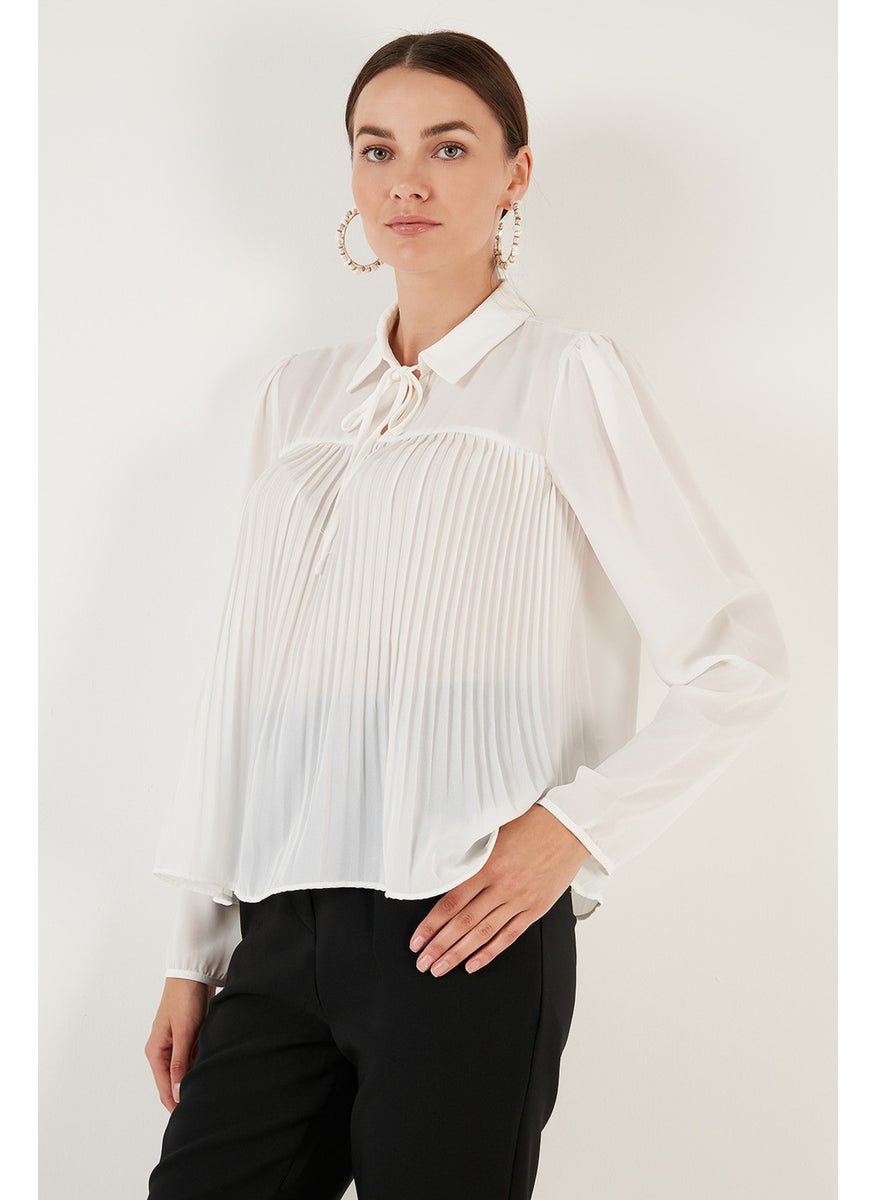 Women's Blouse with Tie Detail and Pleats 611FB0963