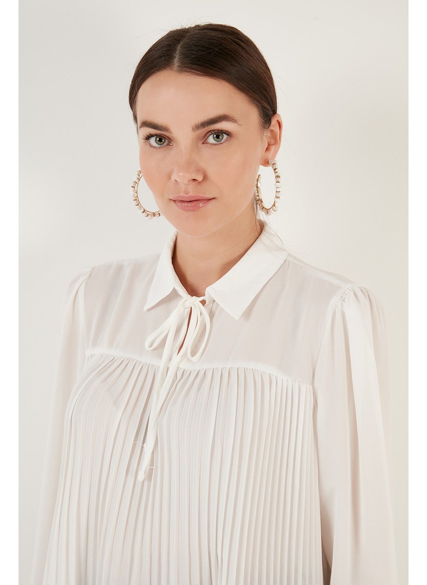Women's Blouse with Tie Detail and Pleats 611FB0963