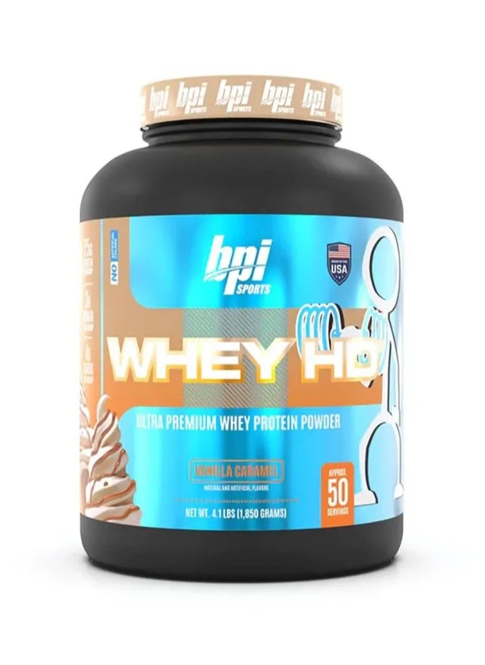 BPI Sports, Whey HD, Premium Whey Protein Powder, 4.1Lbs, Vanilla Caramel, 50 Servings