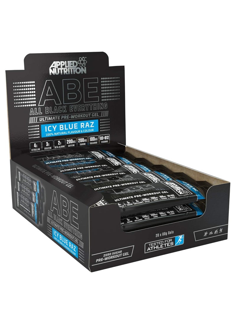 ABE Pre Workout Gel - All Black Everything Energy Gel Icy Blue Raz 60 ml Pack of 20