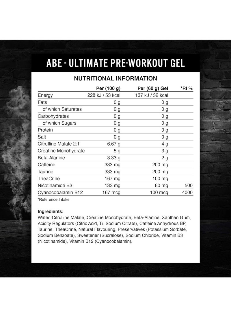 ABE Pre Workout Gel - All Black Everything Energy Gel Icy Blue Raz 60 ml Pack of 20