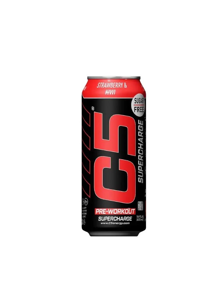 C5 Supercharge Pre-Workout Energy Drink - Strawberry Kiwi Flavor, Sugar-Free, 16 fl oz Can