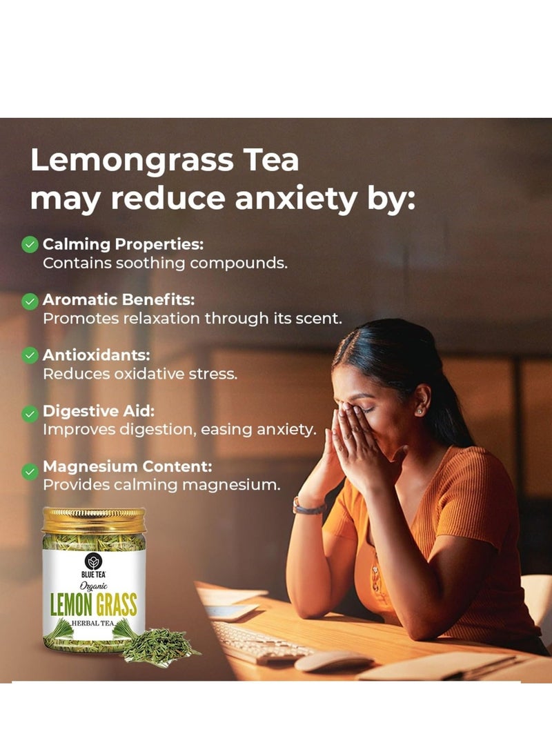 BLUE TEA - Lemongrass Tea - 100g -100 Cups) || Diwali Gifts || BOOST METABOLISM || Detox Tea - Flower Based - Herbal Tea - Caffeine Free - Vegan - Gluten Free - Zero Sugar | Pet Jar Packaging