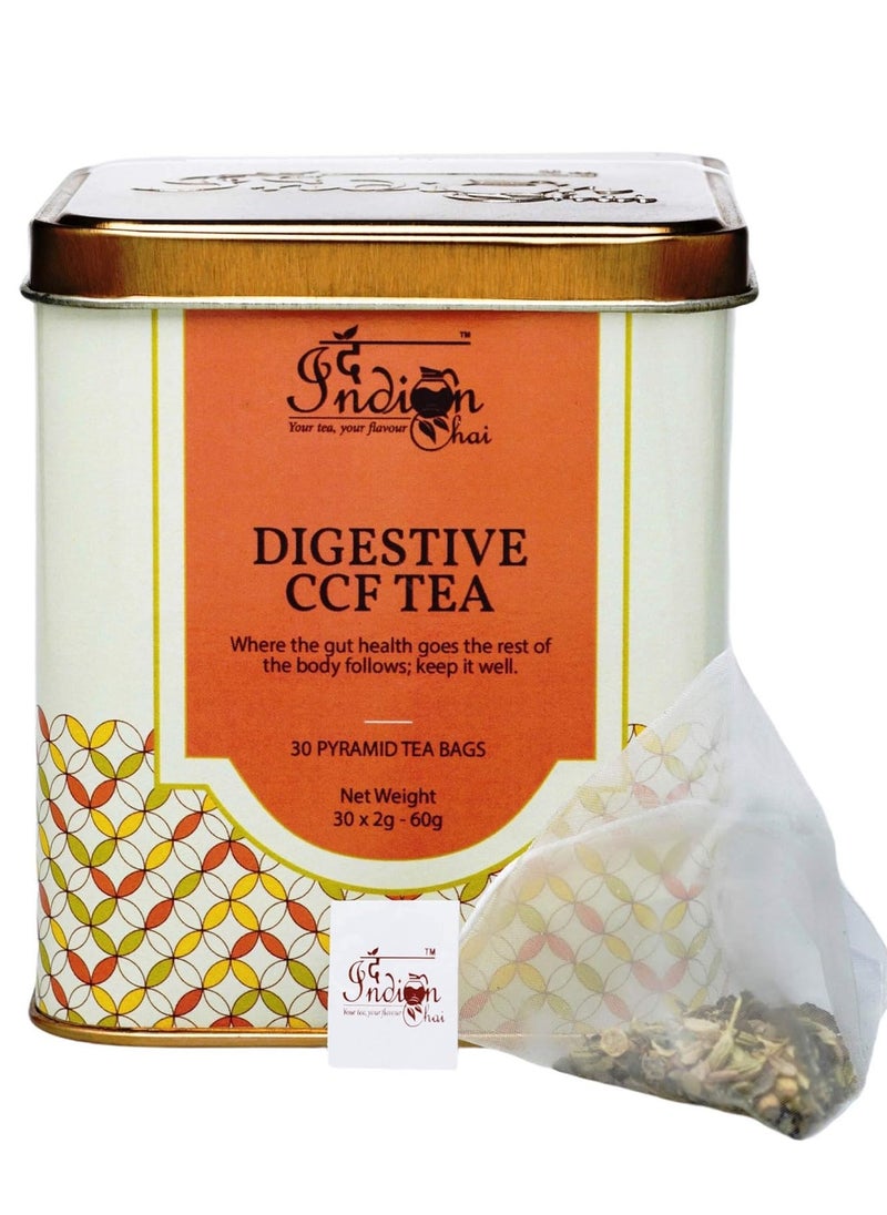 The Indian Chai - Digestive CCF Tea 30 Pyramid Tea Bags with Cumin, Coriander, Fennel and Peppermint for Acidity and Digestion