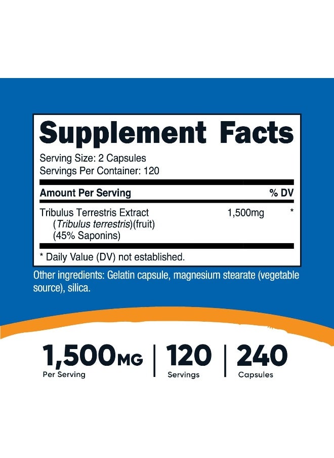 Nutricost Tribulus Terrestris Extract 1500mg, 240 Capsules - 40% Saponins, 120 Servings, Non-GMO, Gluten Free