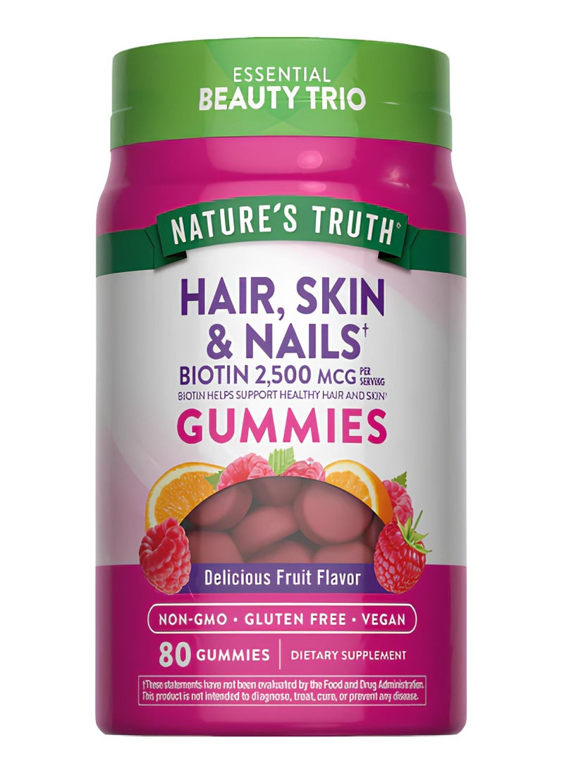 Nature’s Truth, Hair,Skin & Nails, Biotin 2500mcg, Natural Fruit, 80 Gummies, 40 Servings