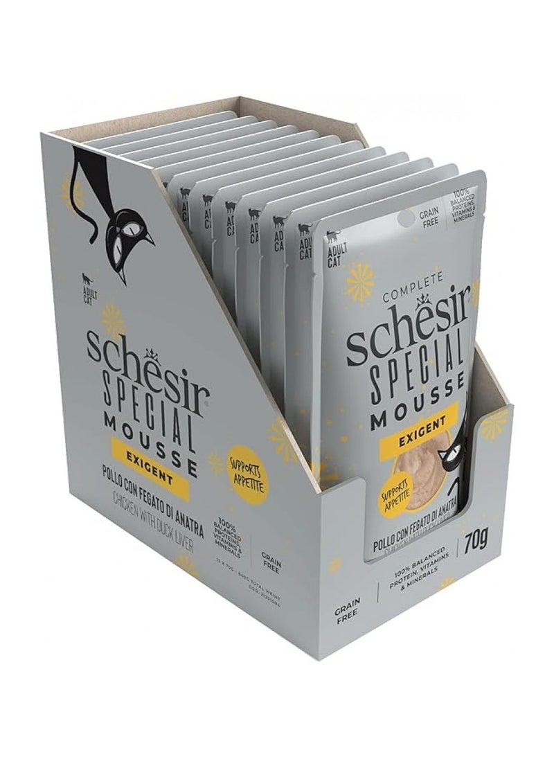 Schesir, Special Mousse - Exigent - For Cat - Chicken With Duck Liver Flavor - 70g X 12Pouch - 1Box