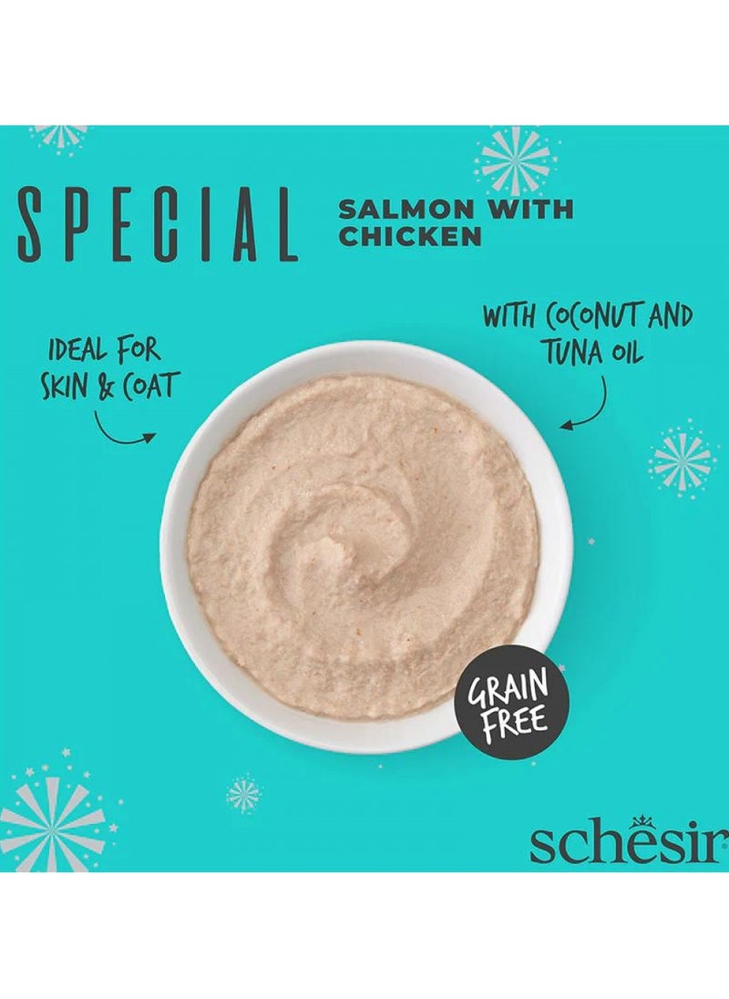 Schesir, Special Mousse - Skin & Coat - For Cat - Salmon With Chicken Flavor - 70g x 12Pouch in 1Box