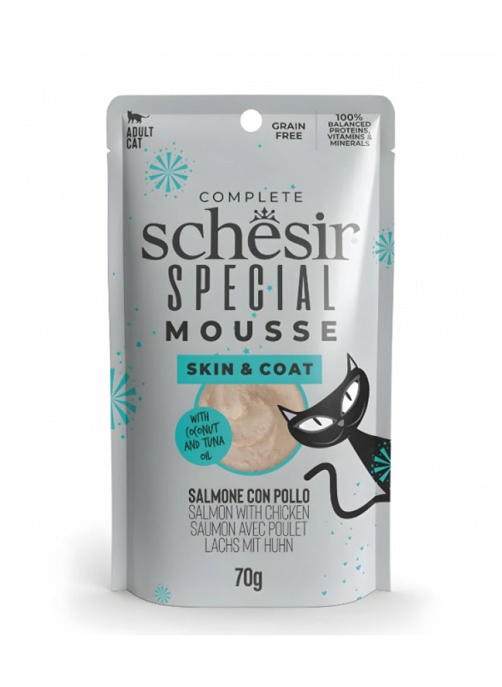 Schesir, Special Mousse - Skin & Coat - For Cat - Salmon With Chicken Flavor - 70g x 12Pouch in 1Box